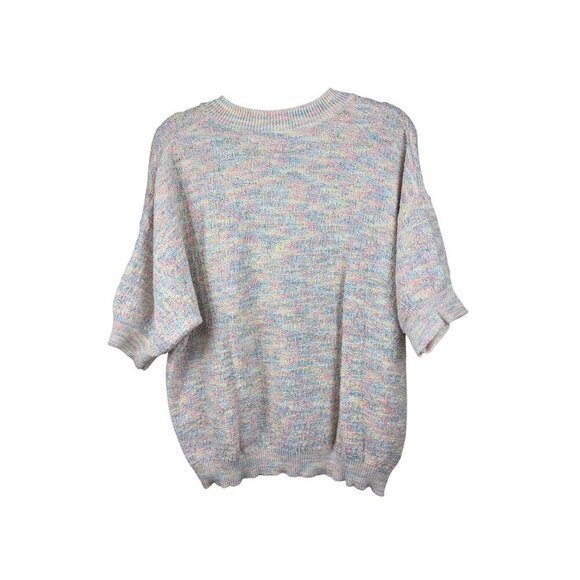 Multicolor Knit Short Sleeve Sweater With Button Detail 1X 90% Cotton 10% Polyes - Picture 2 of 8